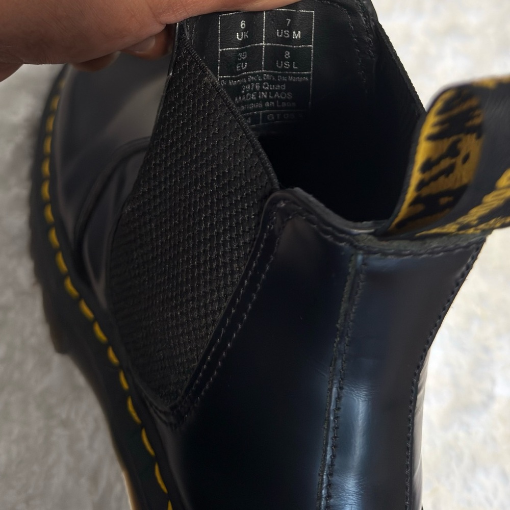 Dr. Martens Black Chelsea Platform Boots with Yellow Stitching - Picture 9 of 12